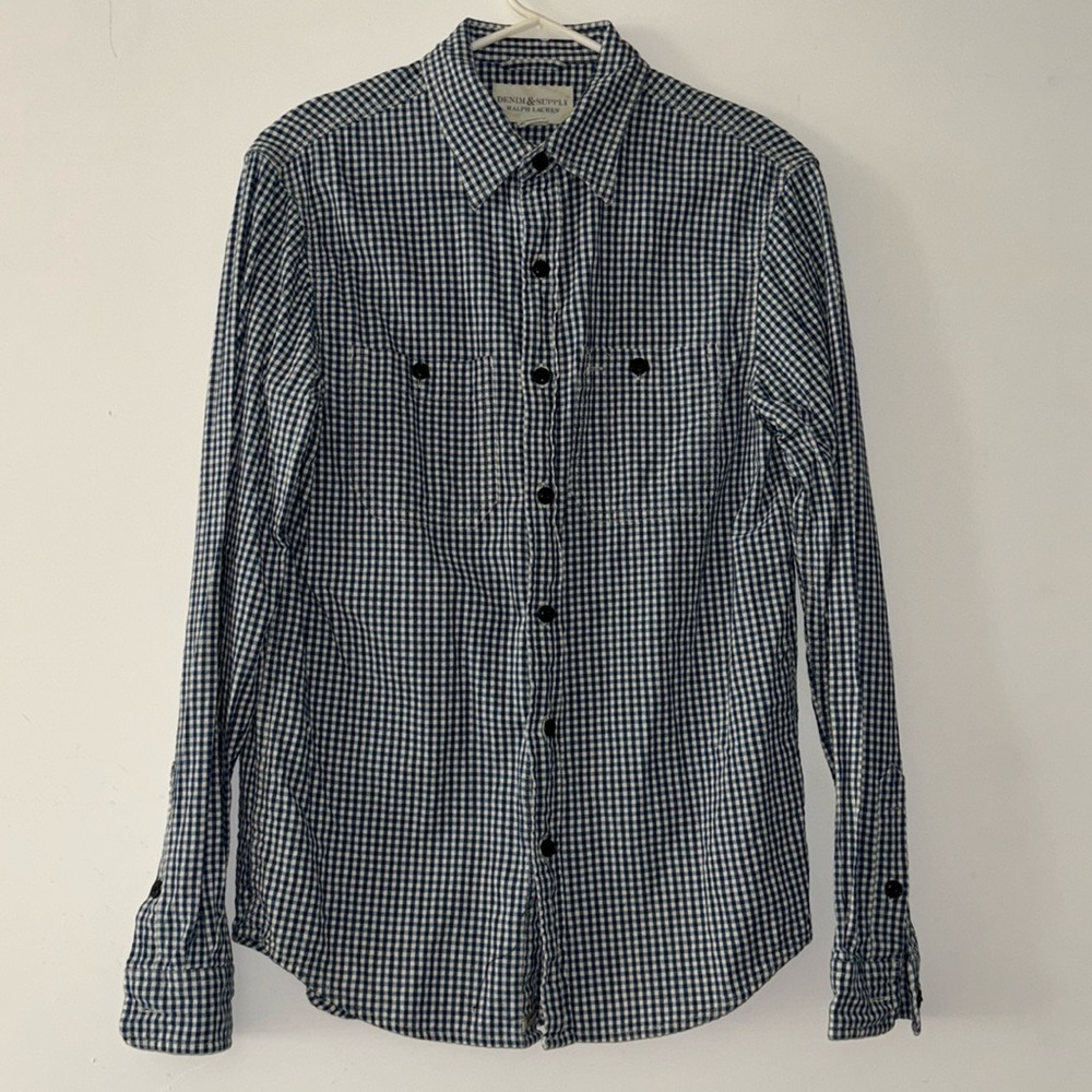Denim & Supply Ralph Lauren Button Down Shirt Gingham Blue White Cotton Men’s S
